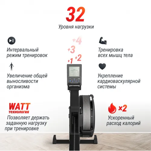 Гребной тренажер UNIX Fit Air аэромагнитный / Magnetic Rower-X черный