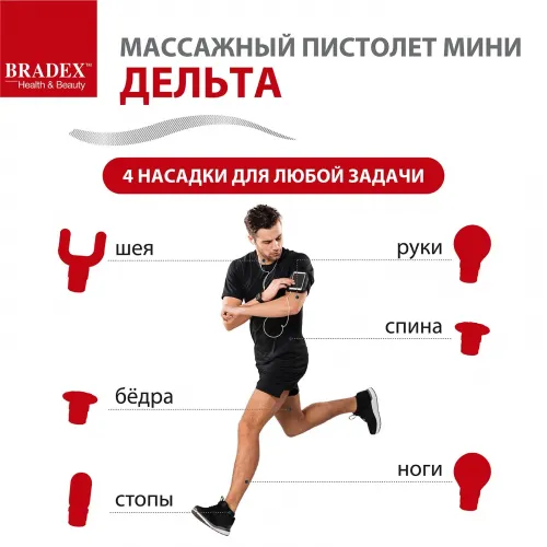 Массажный пистолет мини ДЕЛЬТА, 4 насадки