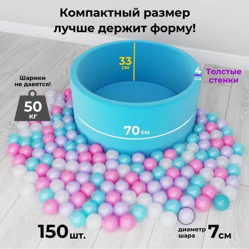 Игрушка Детский сухой бассейн Romana Зефир мини 150 шариков (бирюзовый / Серый микс)